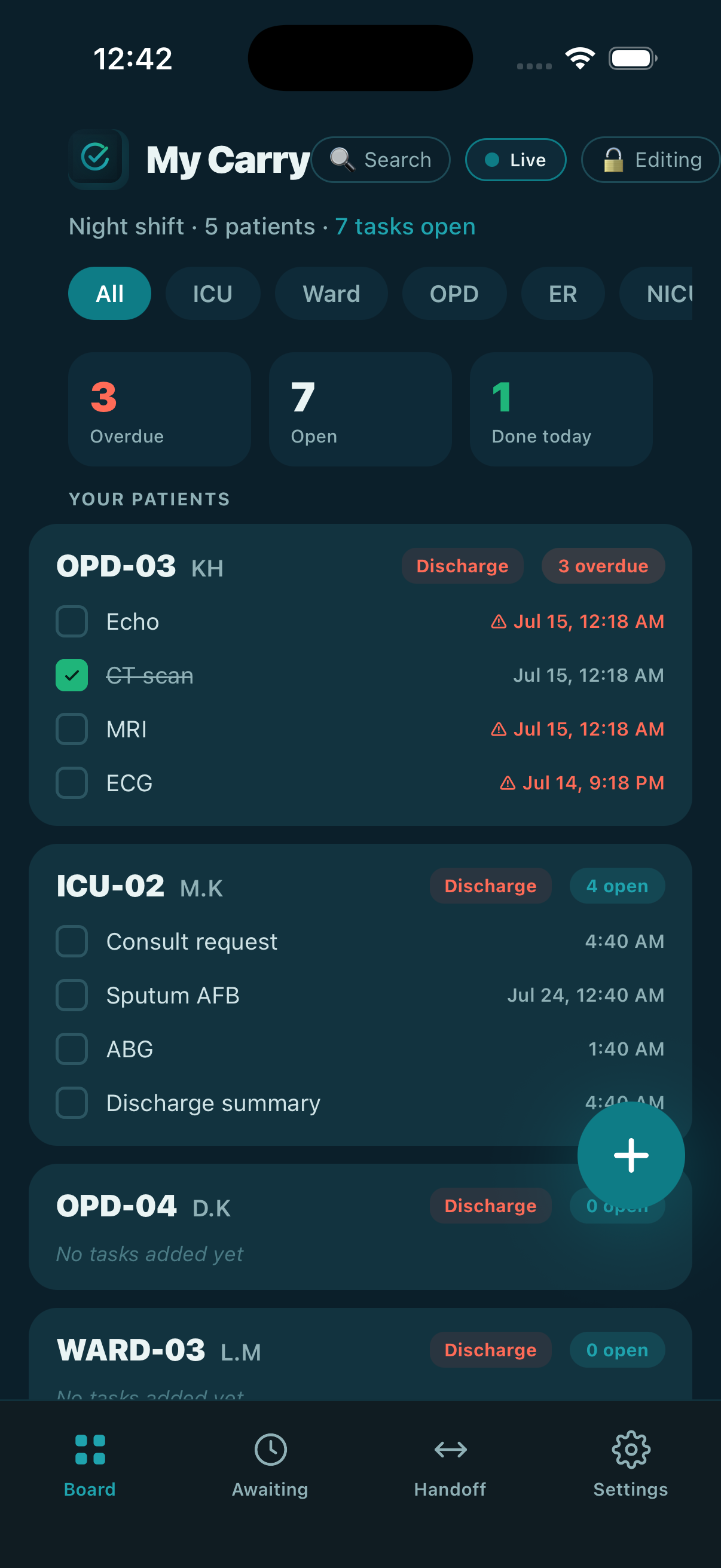 Carry patient board screen