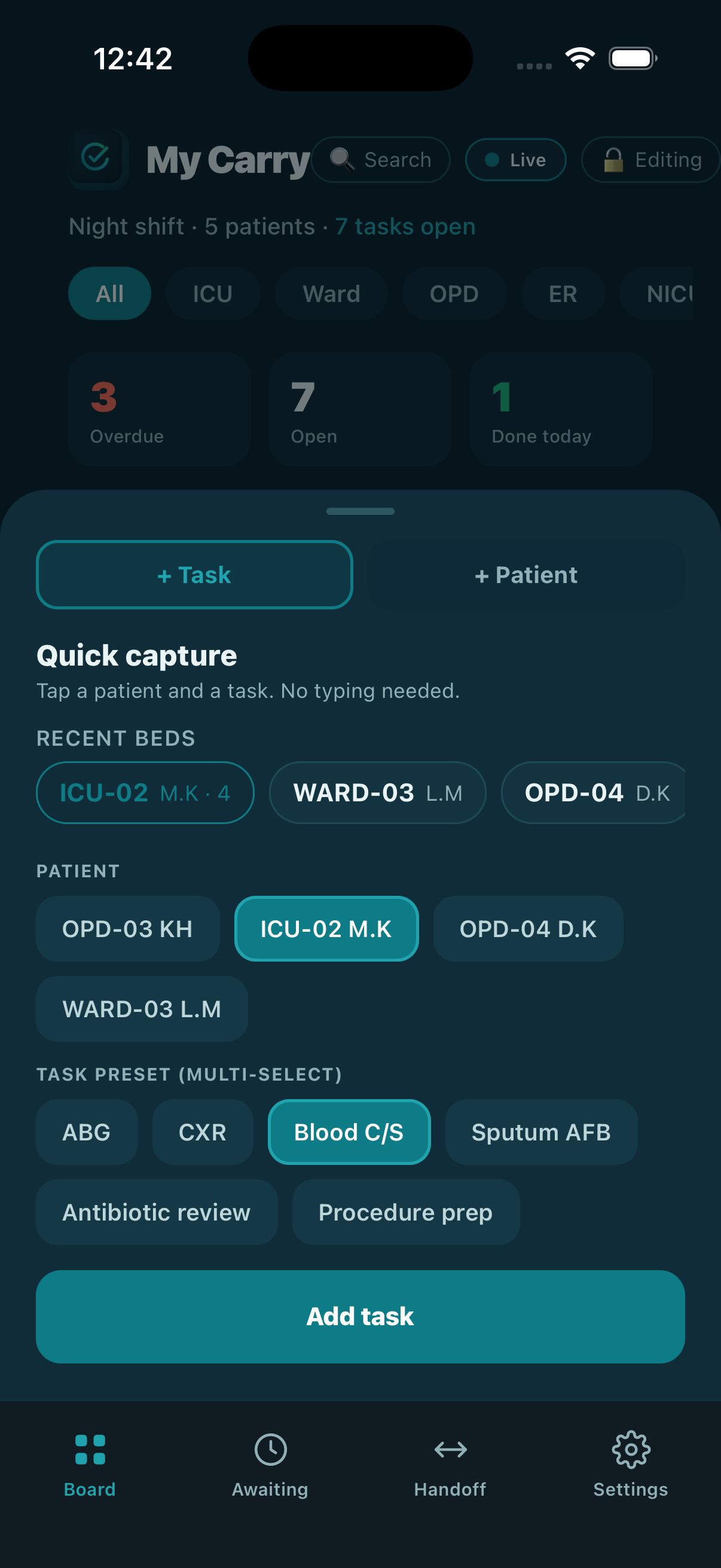 Quick capture screen